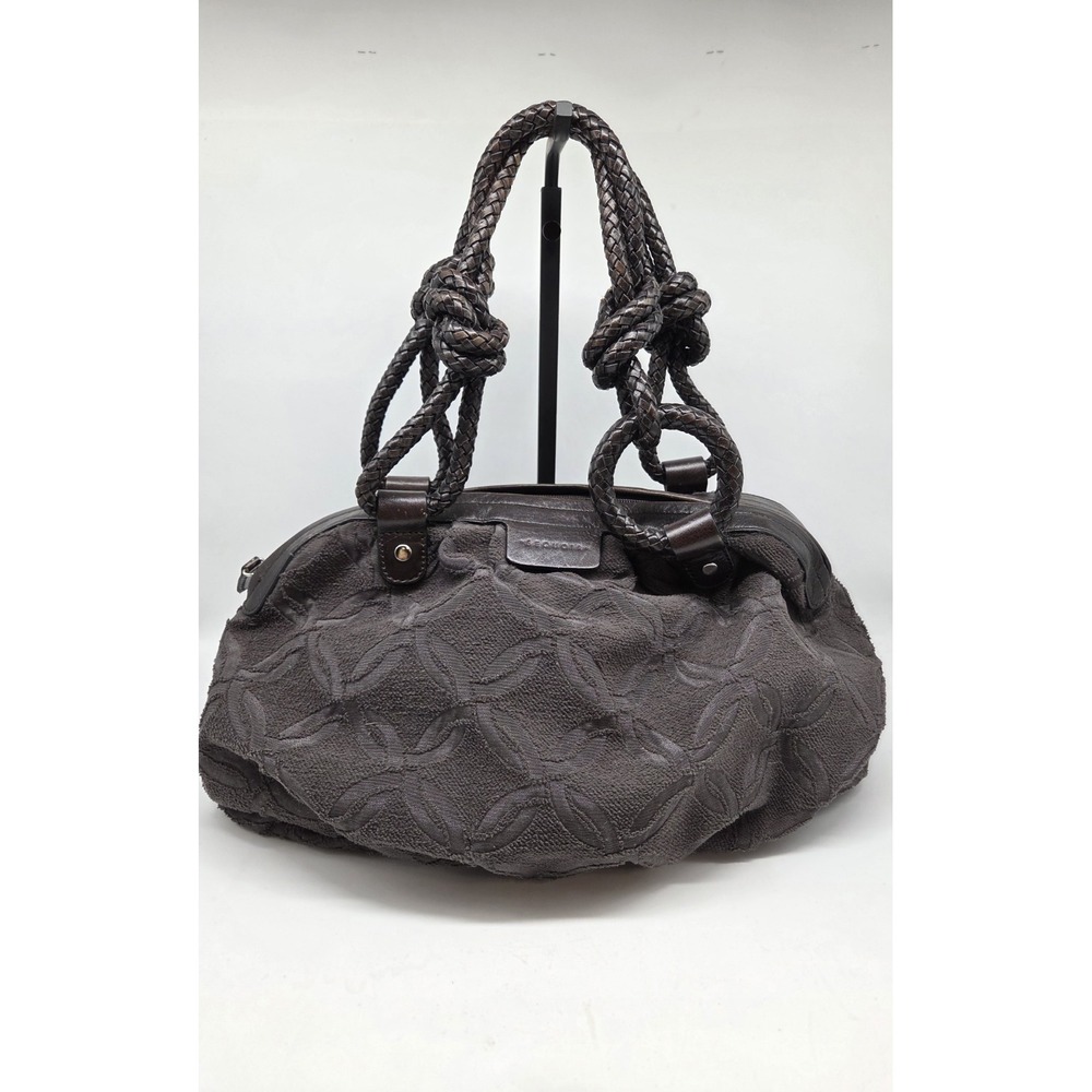 Vtg Sequoia Paris Brown Flocked Terry Cloth Chocolate Brown Satchel Bag Slouchy